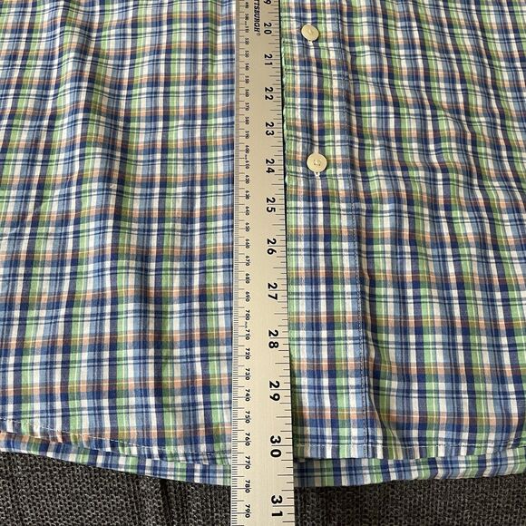 Chaps Short Sleeve Button Down Easy Care Shirt Blue Green Orange Plaid Men's XL - Picture 7 of 7